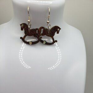 Hand Made Earrings Beaded Rocking Horse